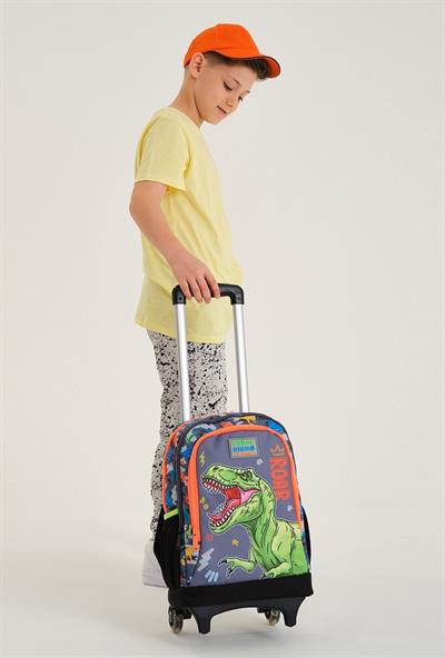 Coral High Işıklı Tekerlekli Dinazor Kamuflaj Çekçek Okul ve Seyahat Çantası