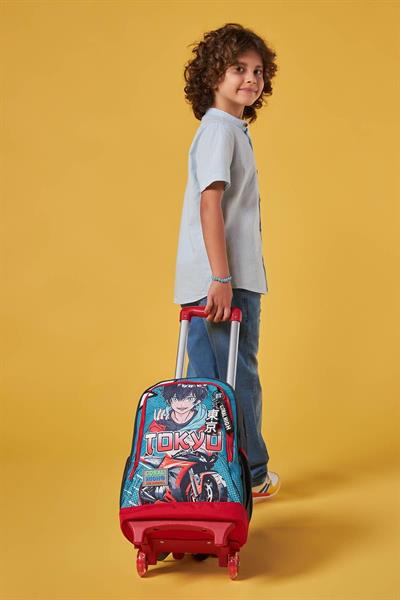 Coral High Işıklı Tekerlekli Gri Nefti Anime Motorsiklet Çekçek Okul Çantası - Erkek Çocuk