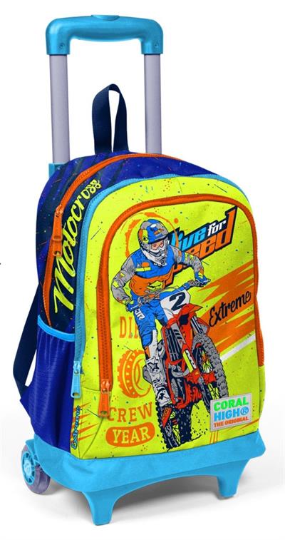 Coral High Işıklı Tekerlekli Motorsiklet Çekçek Okul ve Seyahat Çantası