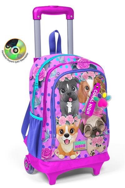 Coral High Işıklı Tekerlekli Pembe Köpek Çekçek Okul Çantası - Kız Çocuk