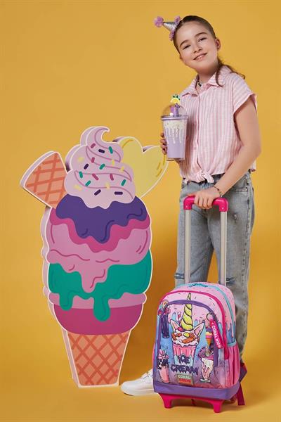 Coral High Işıklı Tekerlekli Pembe Mor Dondurma Çekçek Okul Çantası - Kız Çocuk