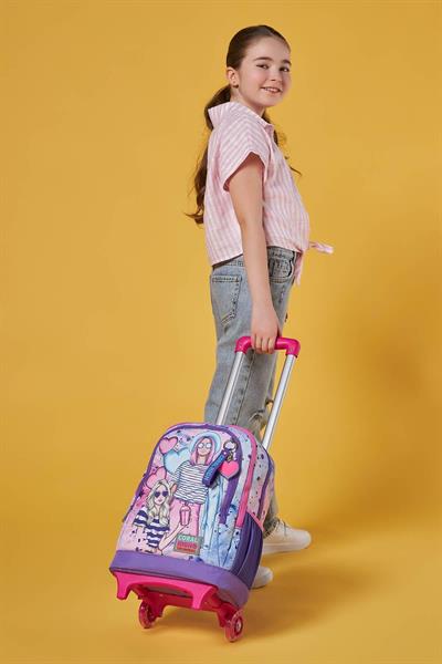 Coral High Işıklı Tekerlekli Pembe Mor Fashion Girl Çekçek Okul Çantası - Kız Çocuk