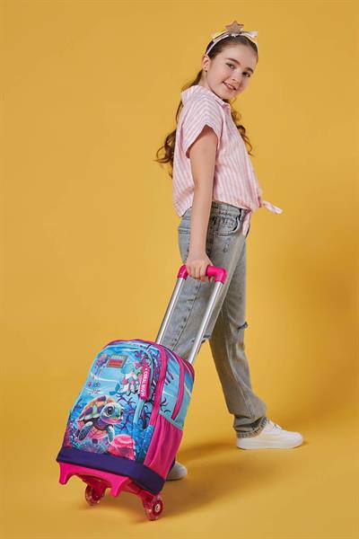Coral High Işıklı Tekerlekli Pembe Mor Kaplumbağa Çekçek Okul Çantası - Kız Çocuk