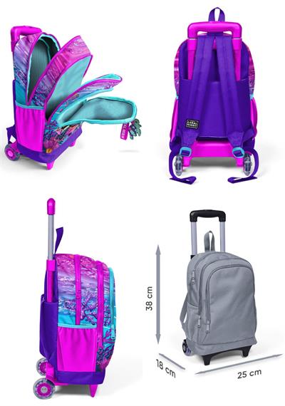 Coral High Işıklı Tekerlekli Pembe Mor Kaplumbağa Çekçek Okul Çantası - Kız Çocuk
