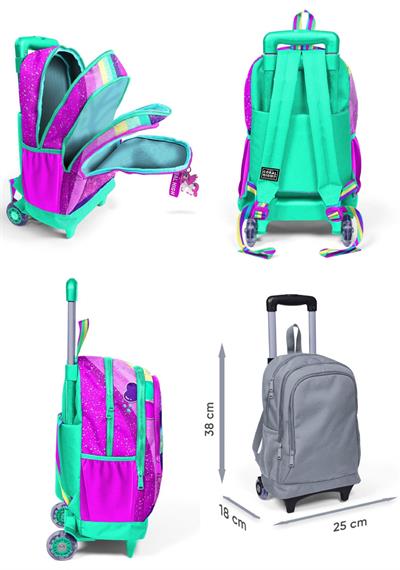 Coral High Işıklı Tekerlekli Pembe Su Yeşili Unicorn Çekçek Okul Çantası - Kız Çocuk