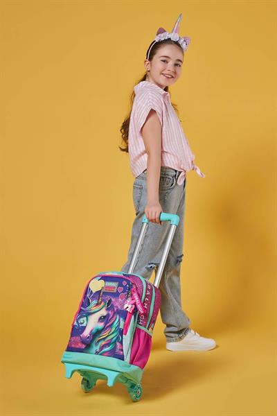 Coral High Işıklı Tekerlekli Pembe Su Yeşili Unicorn Çekçek Okul Çantası - Kız Çocuk