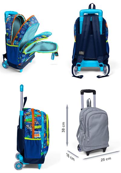 Coral High Işıklı Tekerlekli Saks Grafiti Çekçek Okul Çantası - Erkek Çocuk