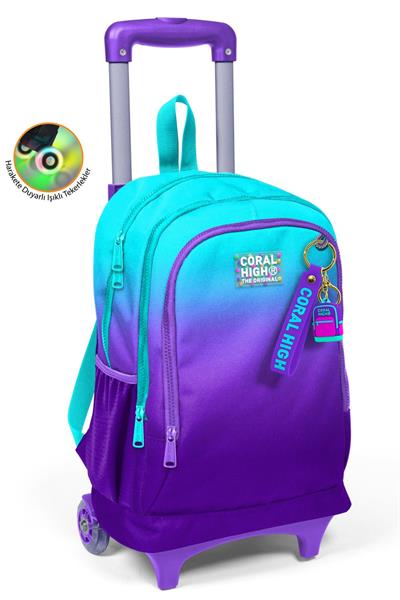 Coral High Işıklı Tekerlekli Turkuaz Mor Renk Geçişli Çekçek Okul Çantası - Erkek Çocuk