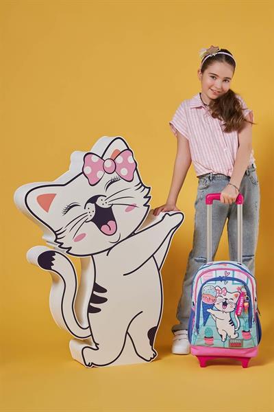 Coral High Işıklı Tekerlekli Turkuaz Pembe Dondurmalı Kedi Çekçek Okul Çantası - Kız Çocuk