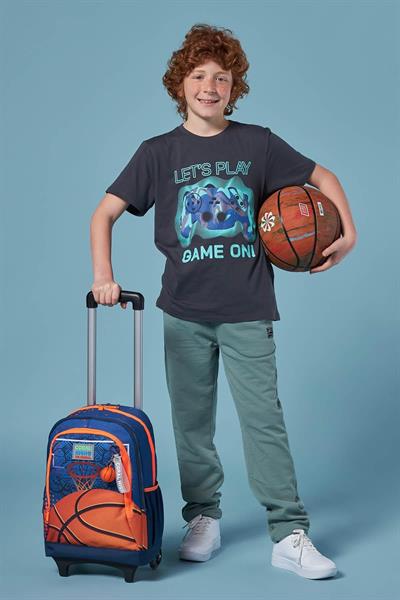 Coral High Işıklı Tekerlekli Turuncu Lacivert Basketbol Çekçek Okul Çantası - Erkek Çocuk