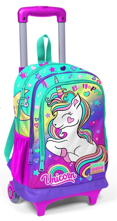 Coral High Işıklı Tekerlekli Unicorn Çekçek Okul ve Seyahat Çantası