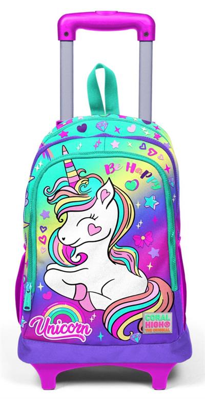 Coral High Işıklı Tekerlekli Unicorn Çekçek Okul ve Seyahat Çantası