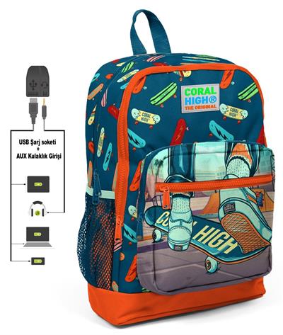 Coral High Kaykay Baskılı Okul Çantası ve Beslenme Çantası Seti - Erkek Çocuk