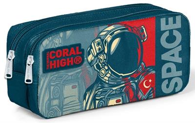 Coral High Kids Çivit Kırmızı Astronot Desenli 3lü Okul Çanta Seti - Erkek Çocuk