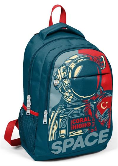 Coral High Kids Çivit Kırmızı Astronot Desenli 3lü Okul Çanta Seti - Erkek Çocuk