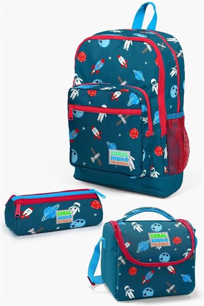 Coral High Kids Civit Kırmızı Uzay Desenli 3lü Okul Çanta Seti - Erkek
