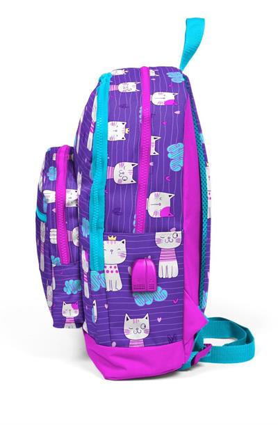 Coral High Kids Dört Gözlü Kız Çocuk İlkokul Çantası - Kedi Baskılı - USB+AUX Soketli