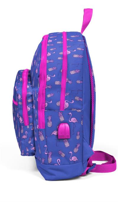 Coral High Kids Dört Gözlü Kız Çocuk İlkokul Çantası - Flamingolar Baskılı - USB+AUX Soketli