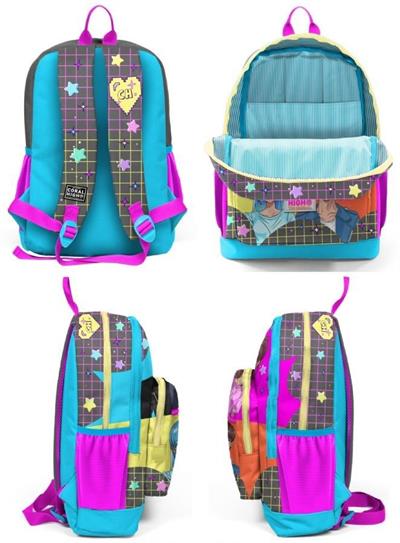 Coral High Kids Gri Mavi Pembe Anime Desenli 3lü Okul Çanta Seti - Kız Çocuk