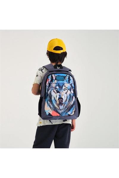 Coral High Kids Gri Siyah Kurt Desenli 2li Okul Çanta Seti - Erkek Çocuk