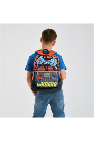 Coral High Kids Gri Turuncu Gamer Desenli 2li Okul Çanta Seti - Erkek Çocuk