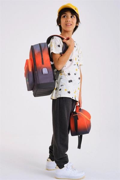 Coral High Kids Gri Turuncu Renk Geçişli USBli 3lü Okul Çanta Seti - Erkek