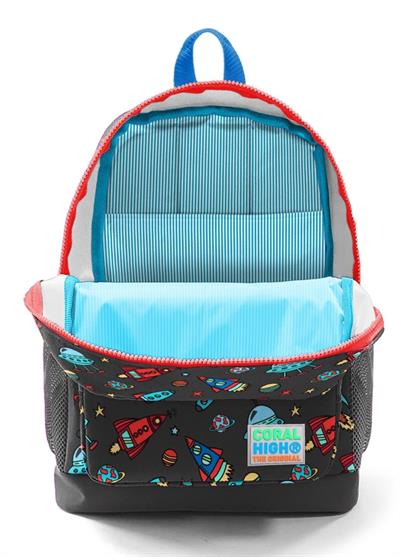 Coral High Kids Koyu Gri Kırmızı Uzay Desenli 3lü Okul Çanta Seti