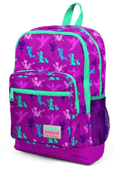 Coral High Kids Koyu Pembe Su Yeşili Peri Desenli 3lü Okul Çanta Seti