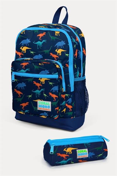 Coral High Kids Lacivert Mavi Dinazor Desenli 2li Okul Çanta Seti - Erkek Çocuk