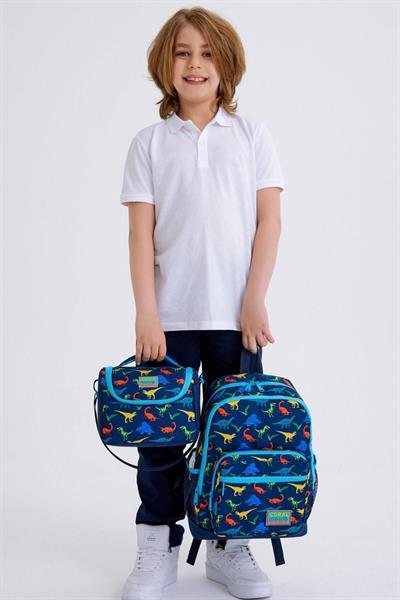 Coral High Kids Lacivert Mavi Dinazor Desenli 3lü Okul Çanta Seti - Erkek Çocuk