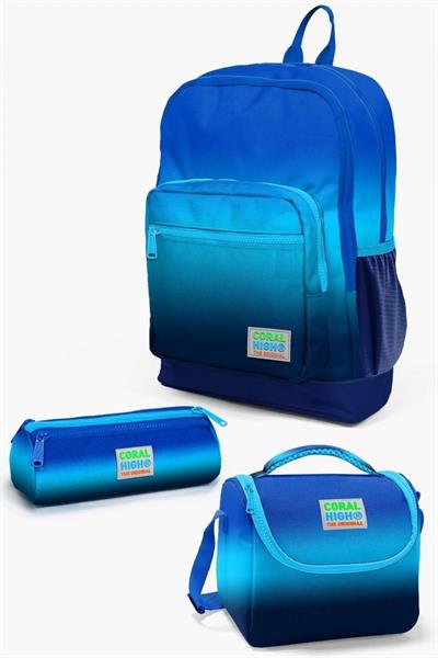 Coral High Kids Lacivert Mavi Renk Geçişli 3lü Okul Çanta Seti - Erkek Çocuk