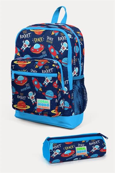 Coral High Kids Lacivert Mavi Uzay Desenli 2li Okul Çanta Seti - Erkek Çocuk