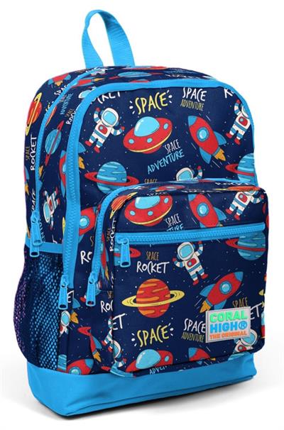 Coral High Kids Lacivert Mavi Uzay Desenli 3lü Okul Çanta Seti - Erkek Çocuk