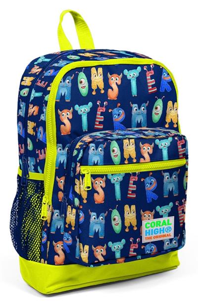 Coral High Kids Lacivert Neon Sarı Monster Desenli 3lü Okul Çanta Seti - Kız ve Erkek Çocuk
