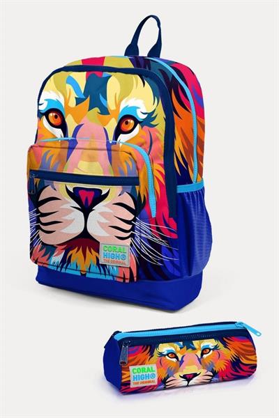 Coral High Kids Lacivert Saks Aslan Desenli 2li Okul Çanta Seti - Erkek Çocuk
