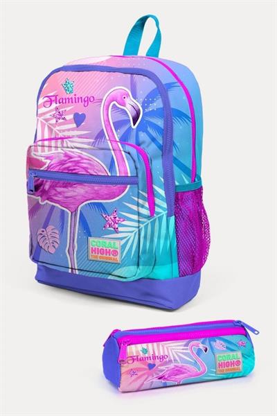 Coral High Kids Lavanta Pembe Flamingo Desenli 2li Okul Çanta Seti - Kız Çocuk