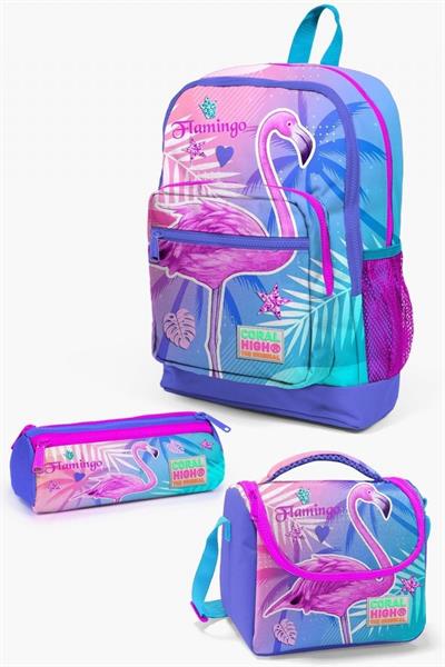 Coral High Kids Lavanta Pembe Flamingo Kız Çocuk 3lü Okul Çanta Seti