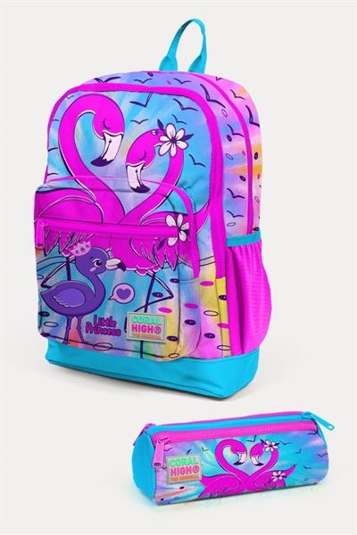 Coral High Kids Mavi Pembe Flamingo Desenli 2li Okul Çanta Seti - Kız Çocuk