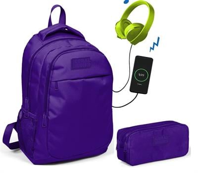 Coral High Kids Mor İlkokul Çantası ve Kalemlik Seti - USB Soketli