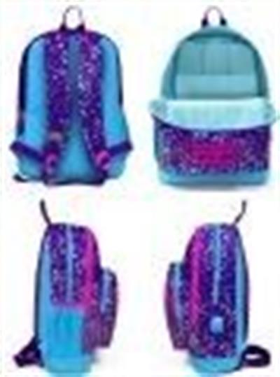 Coral High Kids Mor Mavi Pembe Kalp Desenli USBli 3lü Okul Çanta Seti - Kız