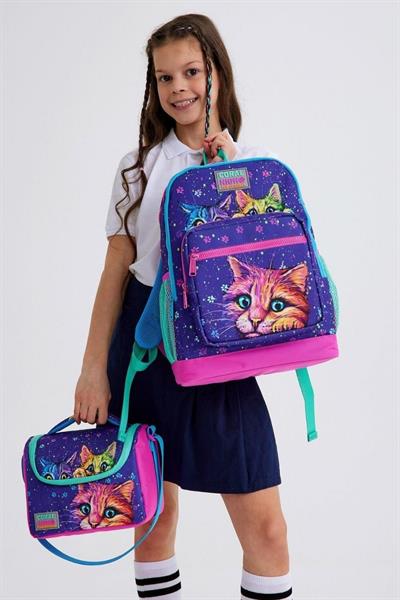 Coral High Kids Mor Pembe Kedi Desenli 3lü Okul Çanta Seti