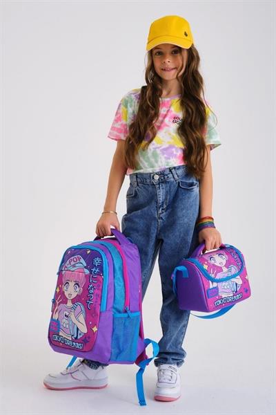 Coral High Kids Mor Pembe Mavi Simli K-Pop Desenli 3lü Okul Çanta Seti - Kız Çocuk