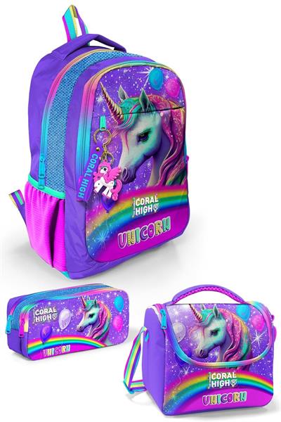 Coral High Kids Mor Simli Unicorn Desenli 3lü Okul Çanta Seti SET0123663