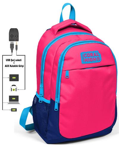 Coral High Kids Narçiçeği İlkokul Çantası ve Kalemlik Seti - USB Soketli