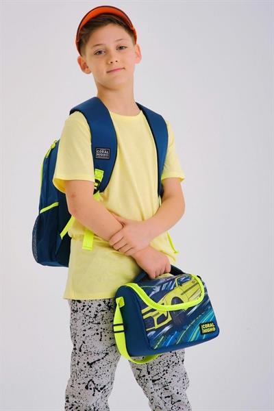 Coral High Kids Nefti Fosforlu Sarı Araba Desenli 3lü Okul Çanta Seti - Erkek Çocuk