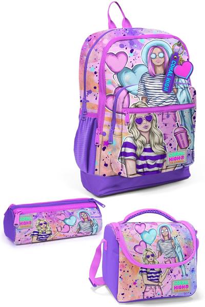 Coral High Kids Pembe Mor Fashion Girl Desenli 3lü Okul Çanta Seti SET0123755