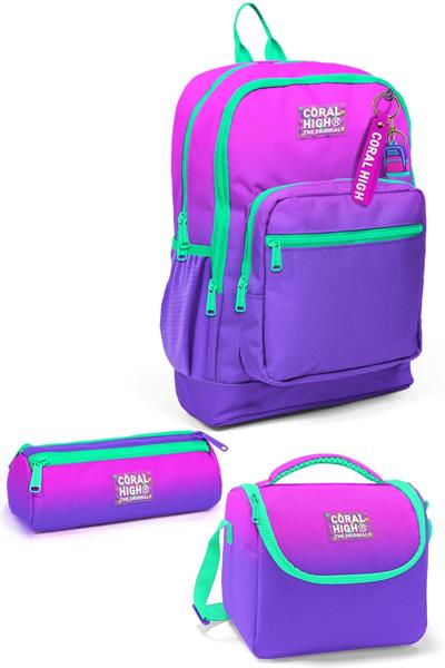 Coral High Kids Pembe Mor Renk Geçişli 3lü Okul Çanta Seti SET0123762