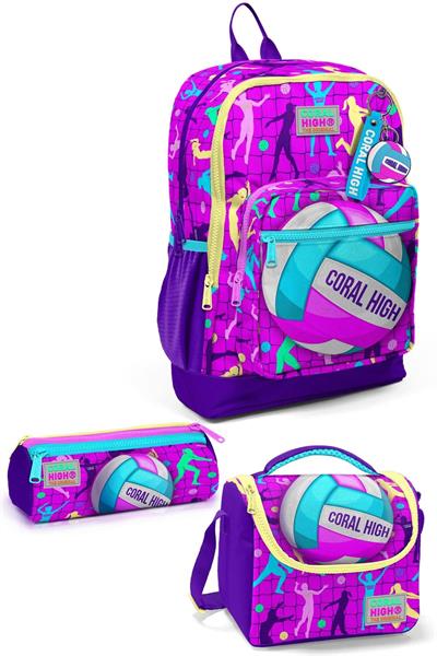 Coral High Kids Pembe Mor Voleybol Desenli 3lü Okul Çanta Seti SET0123761