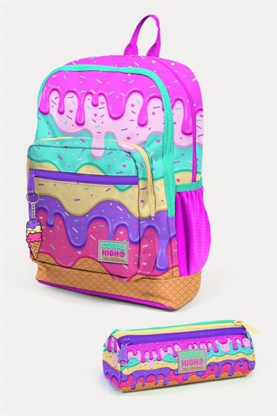 Coral High Kids Pembe Rengarenk Dondurma Desenli 2li Okul Çanta Seti - Kız Çocuk