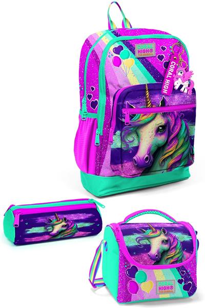 Coral High Kids Pembe Su Yeşili Unicorn Desenli 3lü Okul Çanta Seti SET0123758